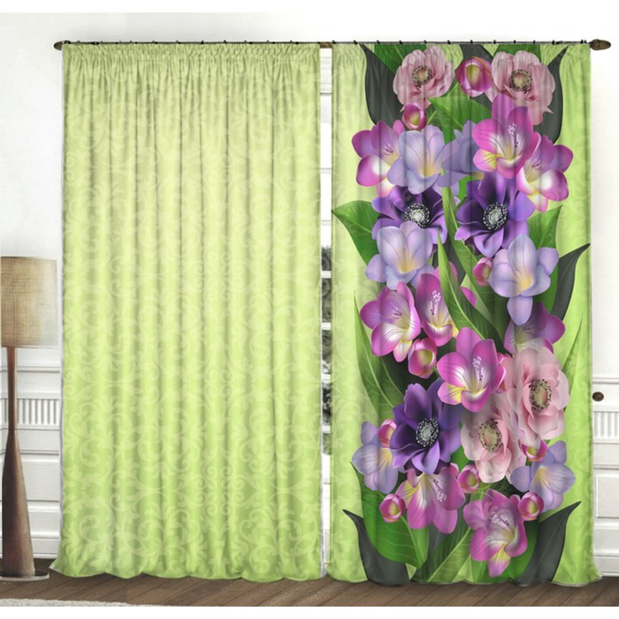 Комплект штор "Фиалки", размер 150х270 см-2 шт., габардин