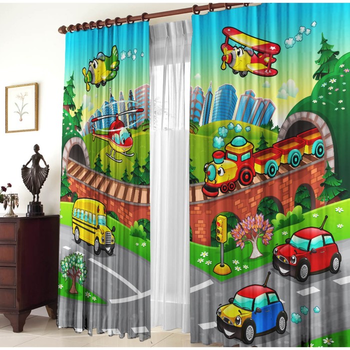 Комплект штор "Машинки", размер 150х270 см-2 шт., габардин