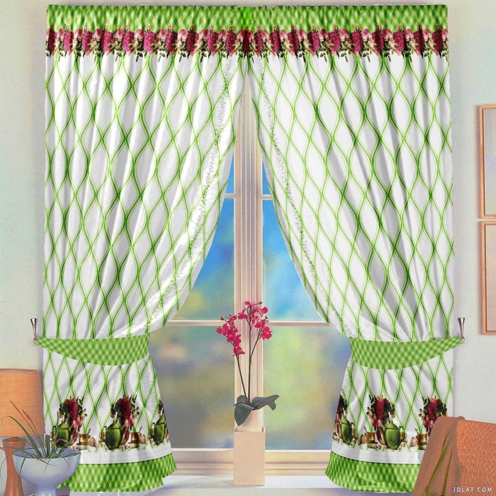 Шторы кухонные "Фиона", размер 145х160 см-2 шт., салатовый, габардин