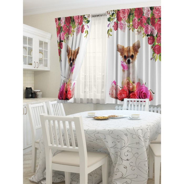 Шторы кухонные "Розочка", размер 145х160 см-2 шт., габардин