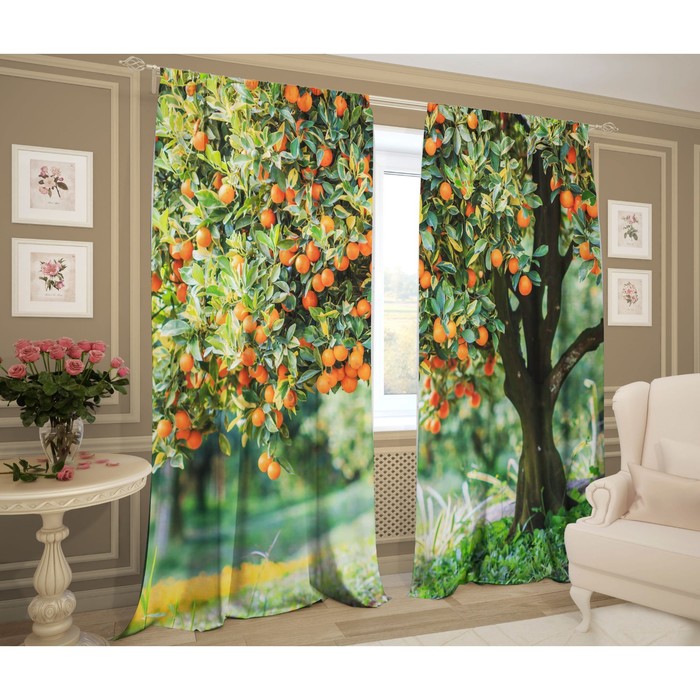 Комплект штор "Апельсиновое дерево", размер 145х267 см-2 шт., сатэн