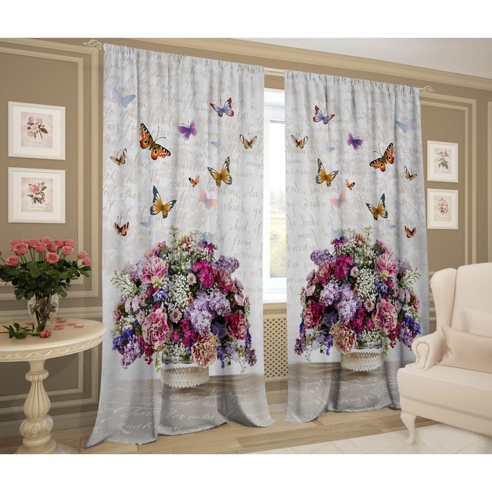 Комплект штор "Биение сердец", размер 145х267 см-2 шт., сатэн