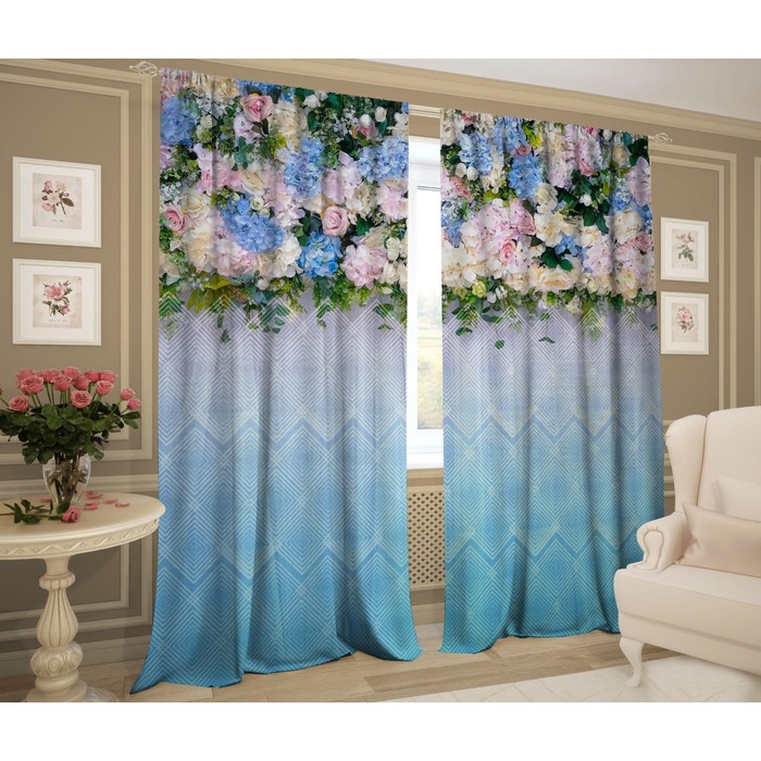 Комплект штор "Бонжур", размер 145х267 см-2 шт., цвет голубой, сатэн