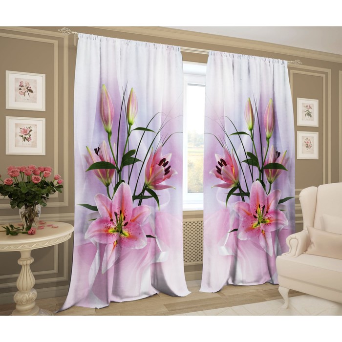 Комплект штор "Веточка нежности", размер 145х267 см-2 шт., сатэн