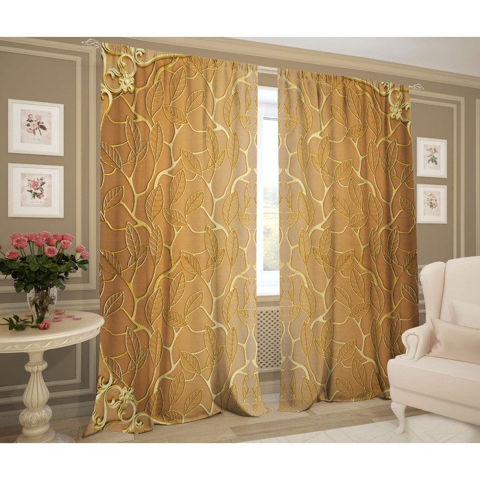 Комплект штор "Изгиб", размер 145х267 см-2 шт., золото, сатэн
