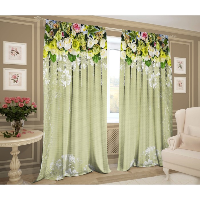 Комплект штор "Краса", размер 145х267 см-2 шт., цвет олива, сатэн