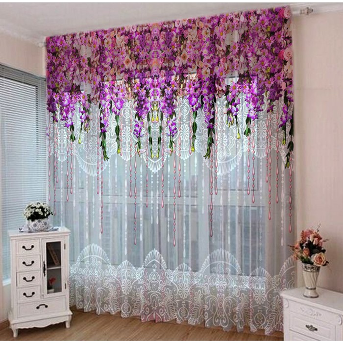 Тюль "Волшебный сад", размер 290х270 см-2 полотна на общей шторной ленте, шифон