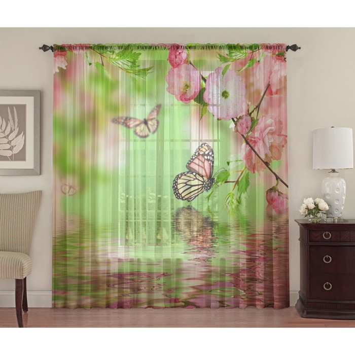 Тюль "Настроение", размер 290х270 см-2 полотна на общей шторной ленте, шифон