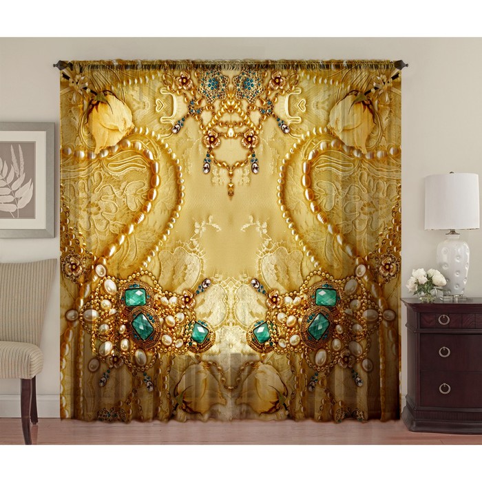 Тюль "Лазурный камень", размер 290х270 см-2 полотна на общей шторной ленте, шифон