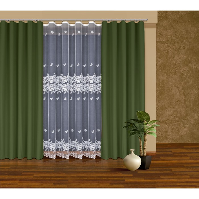 Комплект штор, 160х250 см-2 шт., тюль 250х500 см, олива