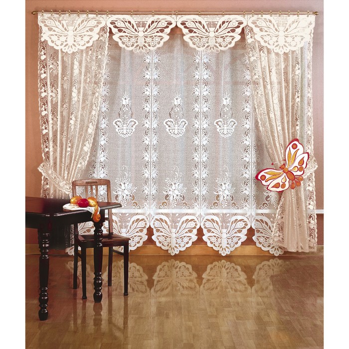 Комплект штор, 150х250 см-2 шт., тюль 250х525 см, ламбрекен 50х525 см