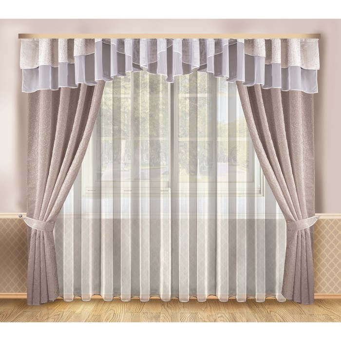 Комплект штор, 138х250 см-2 шт., тюль 250х500 см, ламбрекен 60х570 см