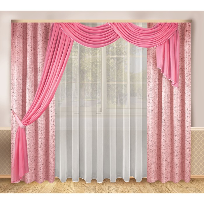 Комплект штор, 138х250 см-2 шт., тюль 250х500 см, ламбрекен 250х360 см