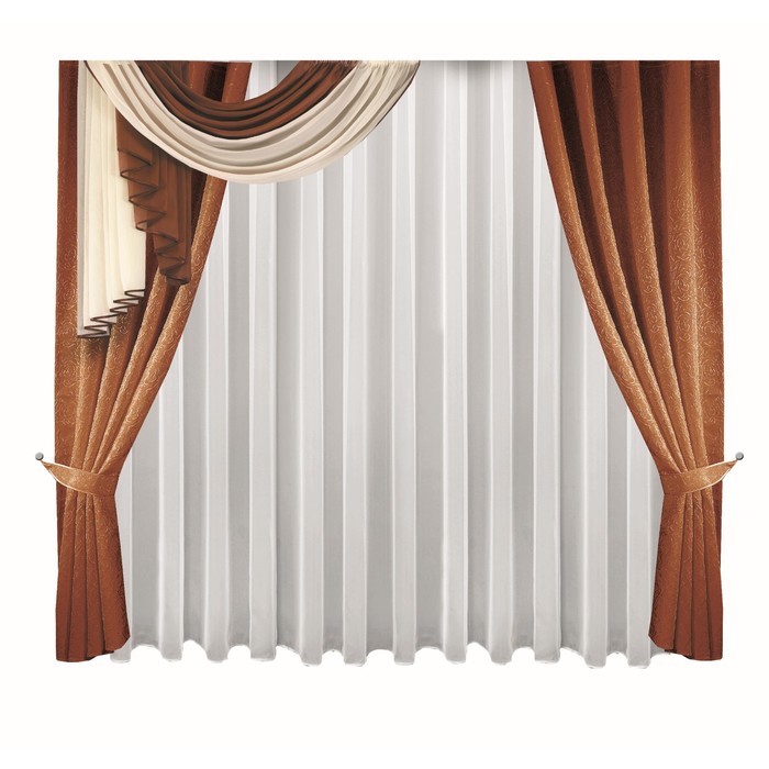 Комплект штор, 138х250 см-2 шт., тюль 250х400 см, ламбрекен 100х110 см, жаккард