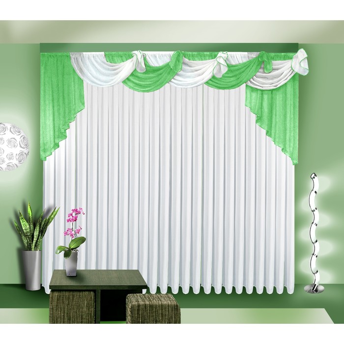 Тюль, размер 250х500 см, ламбрекен 100х720 см, салатовый