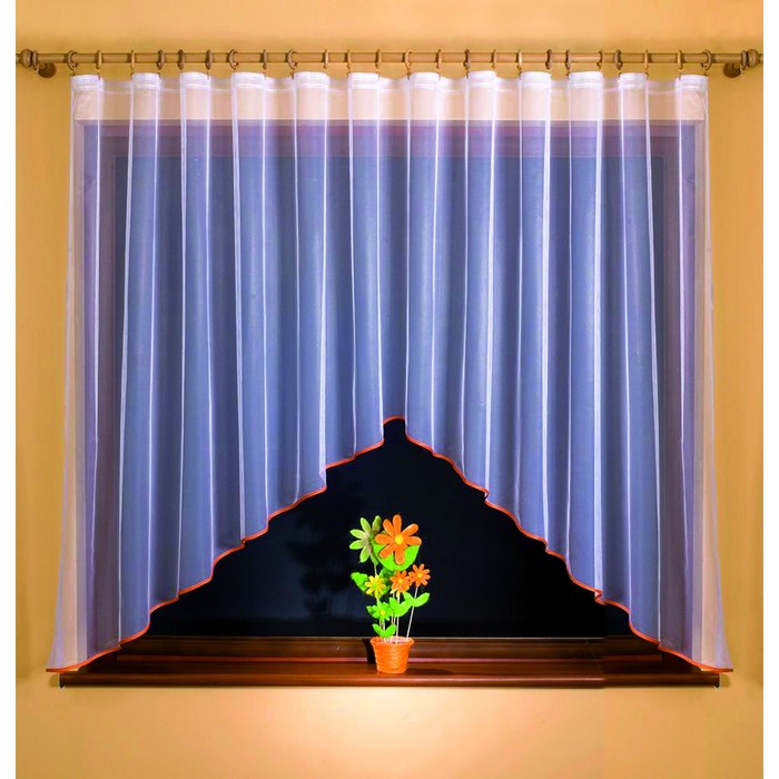 Гардина, размер 150х300 см, цвет белый/оранжевый