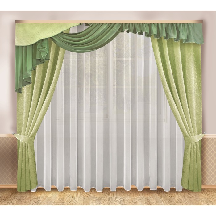 Комплект штор, 138х250 см-2 шт., тюль 250х400 см, ламбрекен 90х475 см, жаккард