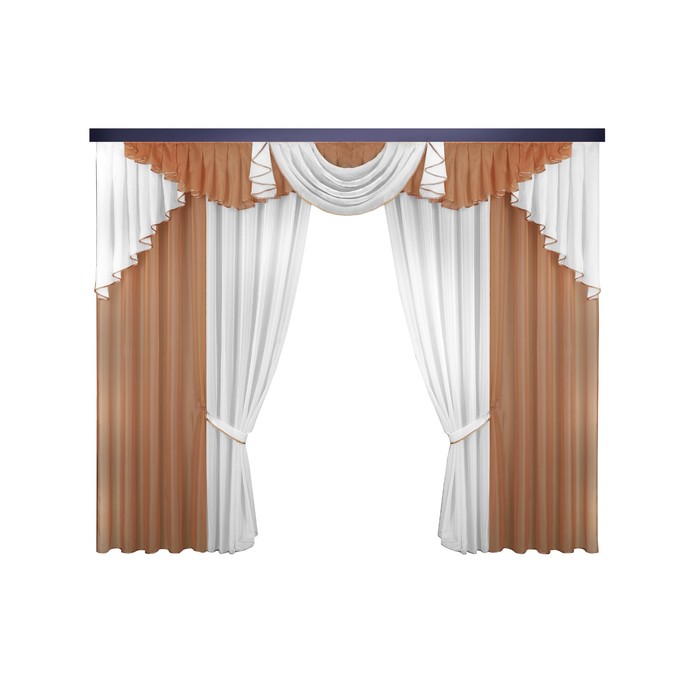 Комплект штор, 140х250 см-4 шт., ламбрекен 100х320 см, 2 подхвата