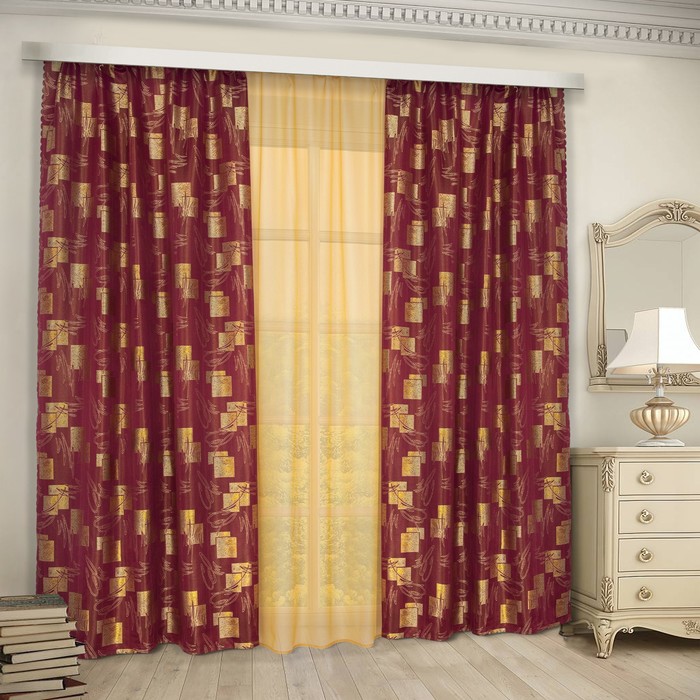 Комплект штор, размер 150х270 см-2 шт., тюль 270х300 см