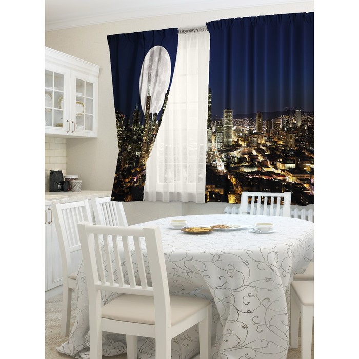 Кухонные шторы "Лунный свет", размер 147х160 см-2 шт., габардин