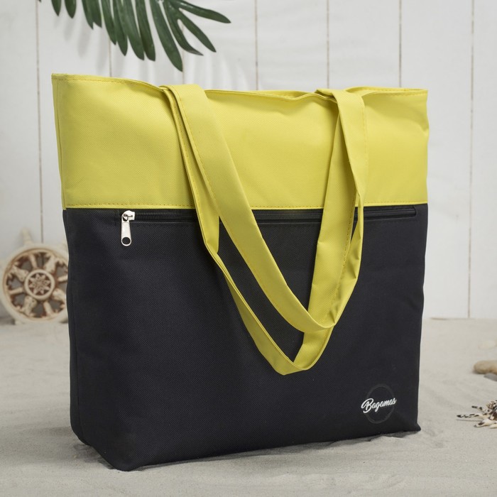 Сумка летняя, 1 отдел на молнии, наружный карман, цвет чёрный/лимонный