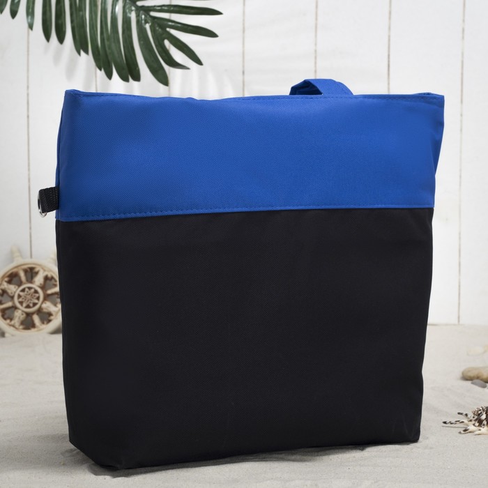 Сумка летняя, 1 отдел на молнии, наружный карман, цвет чёрный/васильковый