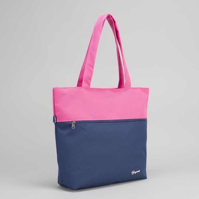 Сумка летняя, 1 отдел на молнии, наружный карман, цвет синий/розовый