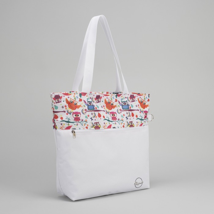 Сумка летняя "Совушки", 1 отдел на молнии, наружный карман, цвет белый