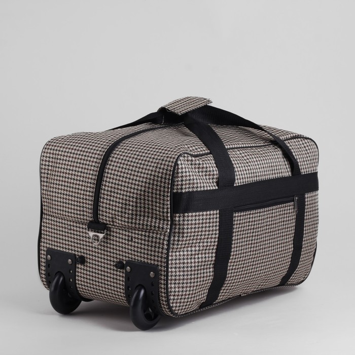 Сумка дорожная на колесах, 1 отдел, наружный карман, принт гусиная лапка, цвет коричневый