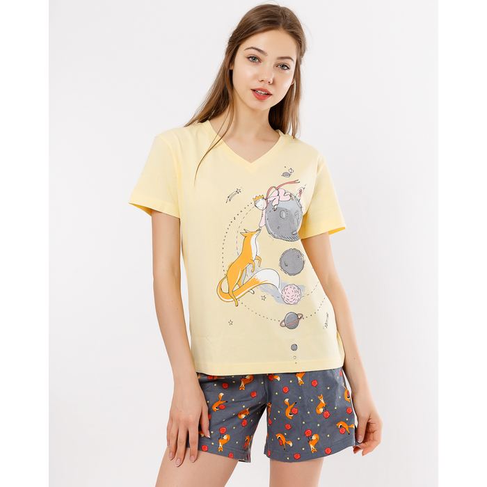 Пижама женская (футболка, шорты) 2835-0 (562302) цвет желтый, р-р 50 (XL)