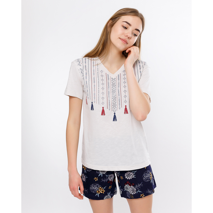 Пижама женская (футболка, шорты) 2835-0 (562302) цвет молочный, р-р 46 (M)