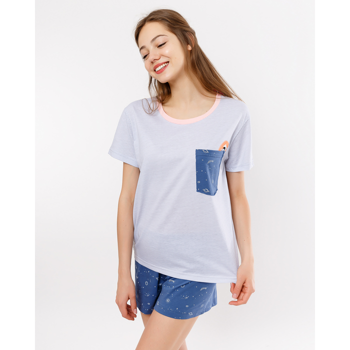 Комплект женский (джемпер, шорты) 2769-0 (592303) цвет планеты на синем, р-р 44 (S)