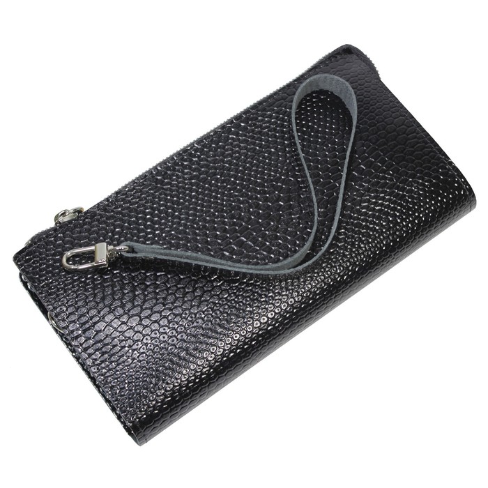 Кошелёк мужской, молния, натуральная кожа, цвет чёрная змея