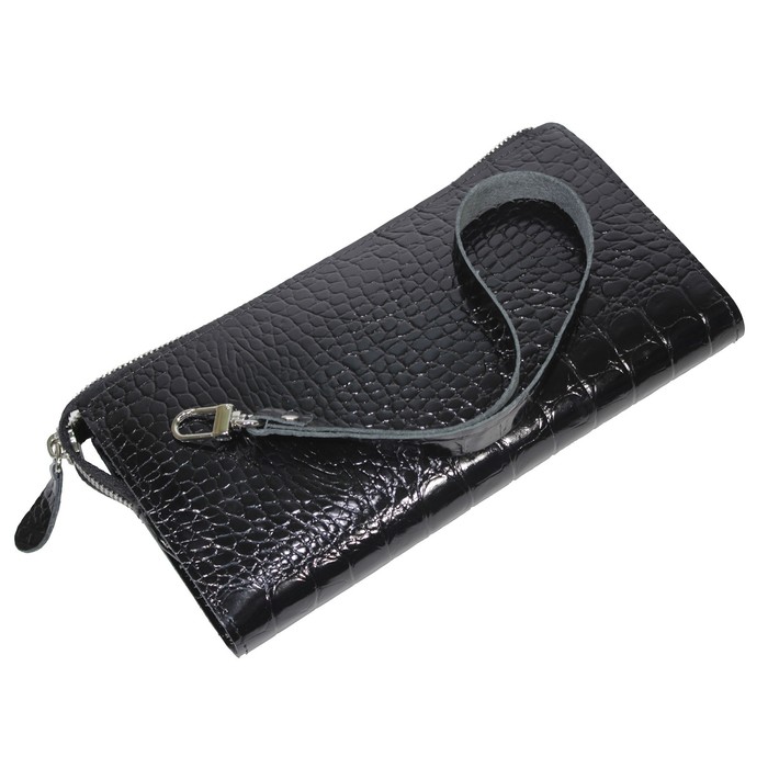 Кошелёк мужской, молния, натуральная кожа, цвет чёрный кайман