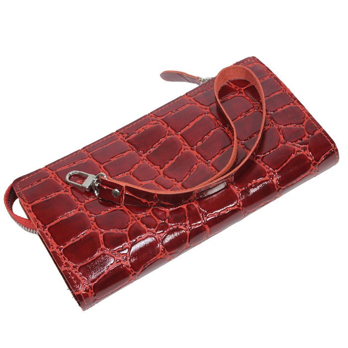 Кошелёк женский, молния, натуральная кожа, цвет красный скат