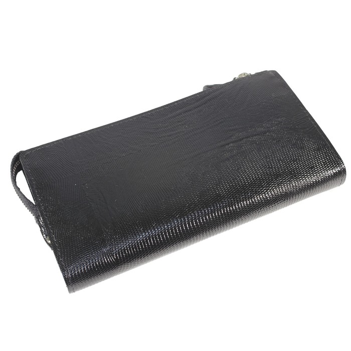 Кошелёк мужской, молния, натуральная кожа, цвет чёрная игуана