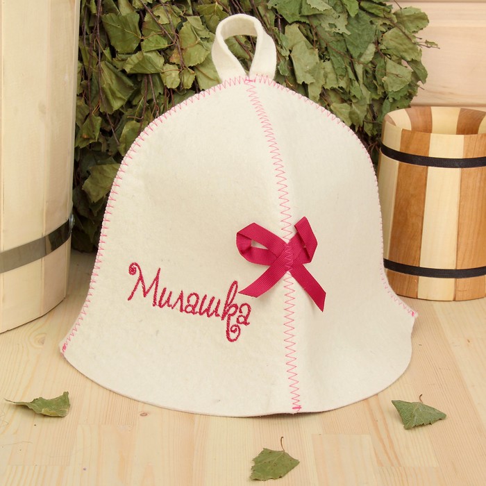 Шапка банная с вышивкой "Милашка", фетр, белая