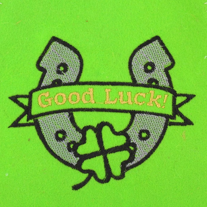 Шапка банная с вышивкой "Good Luck", фетр, бело-зелёная