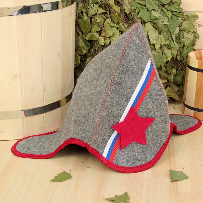 Шапка банная "Будёновка. Патриотичная", войлок, серая