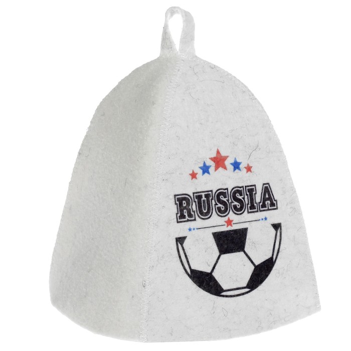 Шапка банная с принтом "RUSSIA. Футбольная", войлок, белая