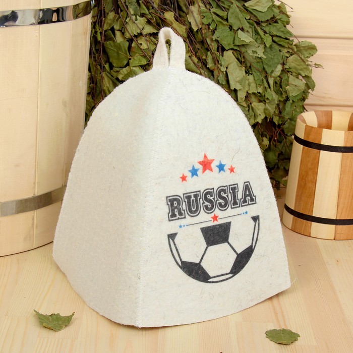 Шапка банная с принтом "RUSSIA. Футбольная", войлок, белая
