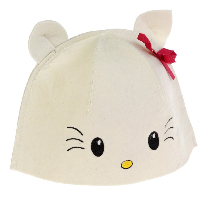 Шапка банная детская с вышивкой "Китти", белая, фетр