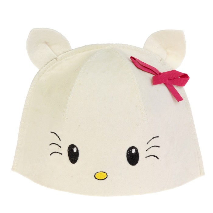 Шапка банная детская с вышивкой "Китти", белая, фетр