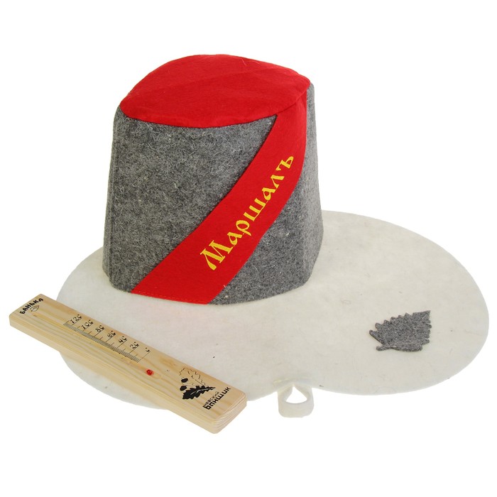 Набор банный "Маршал" 3 предмета: шапка, коврик, термометр