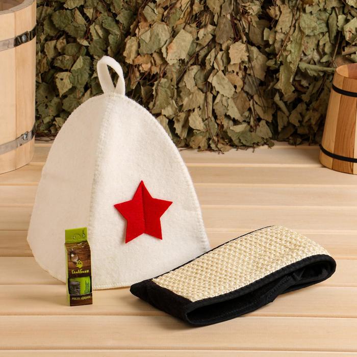 Набор банный "К празднику" 3 предмета: шапка, мочалка, масло