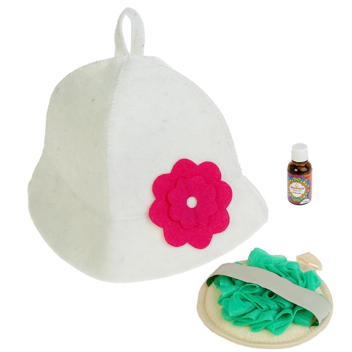 Набор банный "Девочки такие девочки" 3 предмета: шапка, мочалка, масло