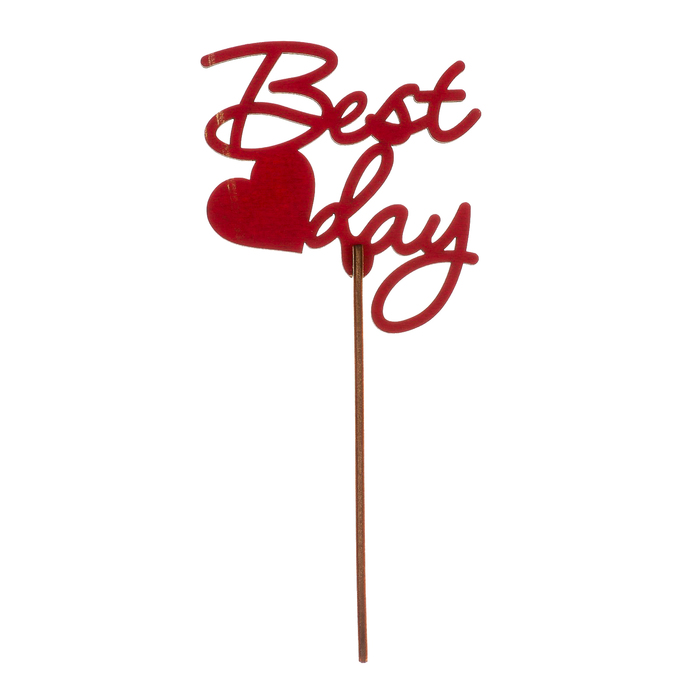 Топпер "BEST DAY" из фанеры, 9х10 см, красный