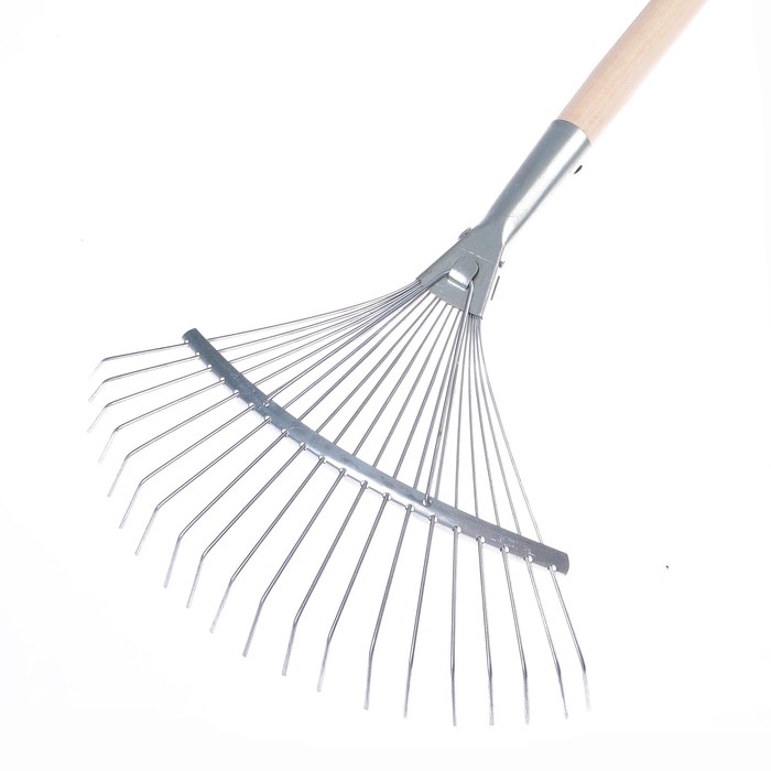 Грабли веерные, проволочные, 20 зубцов, оцинкованные, деревянный черенок, 1 сорт