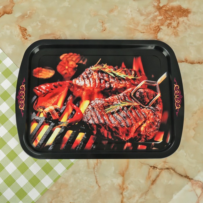 Поднос прямоугольный "Шашлык" МИКС 45х32,5 см