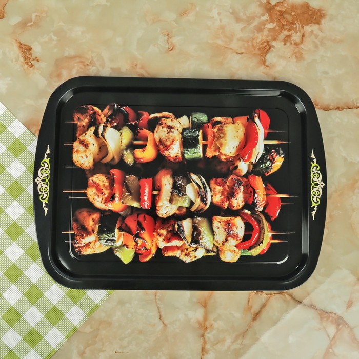 Поднос прямоугольный "Шашлык" МИКС 45х32,5 см